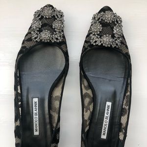 Manolo Blahnik Black Lace Mesh Hangisi Flats